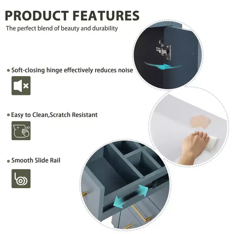 Meuble-lavabo simple de 76 cm avec armoire et 3 tiroirs – Noir / Bleu / Vert / Indigo / Blanc