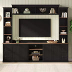 Meuble TV mural 4-en-1 ModernLuxe de style campagnard, convient aux téléviseurs jusqu'à 70 pouces, meuble TV console multimédia avec étagères réglables et tiroirs