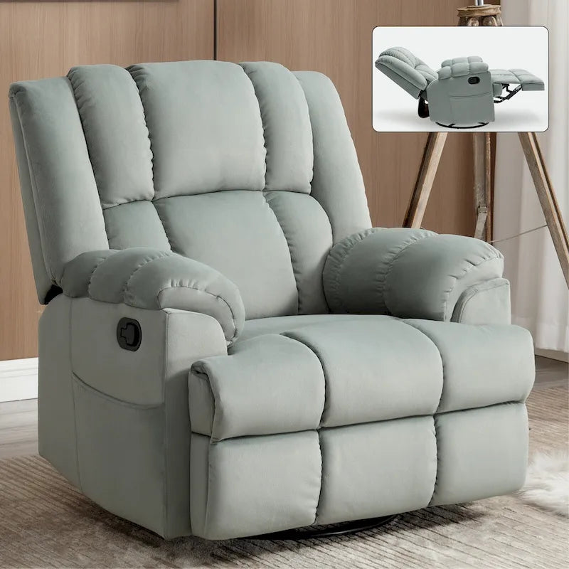 Fauteuil inclinable manuel vert surdimensionné avec pivotement, basculement et revêtement en tissu