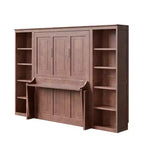 Lit escamotable grand lit/deux places avec bureau et étagère, brun foncé - ModernLuxe