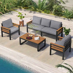 Ensemble de canapés d'extérieur 4 pièces pour 5 personnes avec table basse en bois massif et coussins amovibles