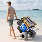 Chariot de plage VEVOR avec grandes roues pour le sable, plateforme de chargement 50,8 x 38,1 cm, chariot de sable pliant avec 2 roues ballon, capacité de charge 75 kg, argenté+noir