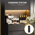 Armoire de cuisine de 71 pouces, vaisselier avec lumières LED et prises de courant, buffet avec support pour micro-ondes, étagères réglables