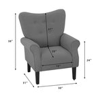 Fauteuil d'appoint moderne Erommy, fauteuil à dossier haut, canapé simple en tissu rembourré avec boutons et pieds en bois pour salon