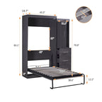 Lit escamotable gris avec armoire et 3 tiroirs, grand lit/lit simple, 1 personne