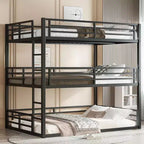 Lit superposé Triple lit complet, lit superposé triple en métal avec garde-corps de sécurité, lit superposé robuste avec design anti-bruit, noir