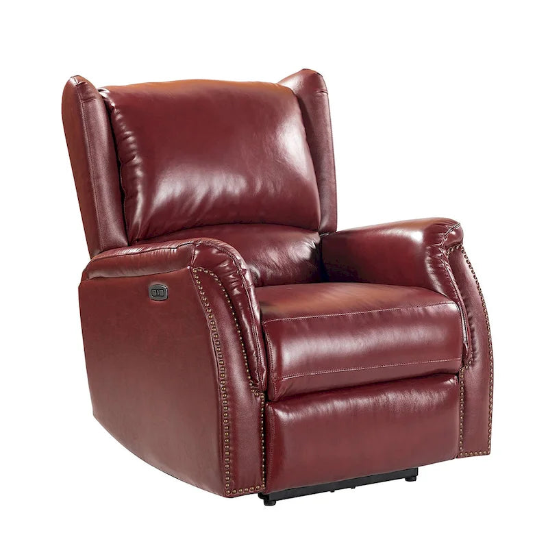 Fauteuil inclinable électrique en cuir véritable avec port USB – Ensemble de 2 fauteuils à oreilles cloutés