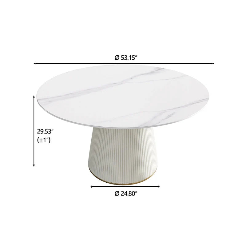 Table à manger ronde de 53 pouces pour 6 personnes avec plateau en pierre frittée et plateau tournant (Lazy Susan)