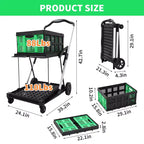 Chariots de courses pliants à 2 niveaux pour l'épicerie, capacité de 90 kg, chariot d'épicerie pliable portable avec roues et caisse amovible pour centre commercial, bleu