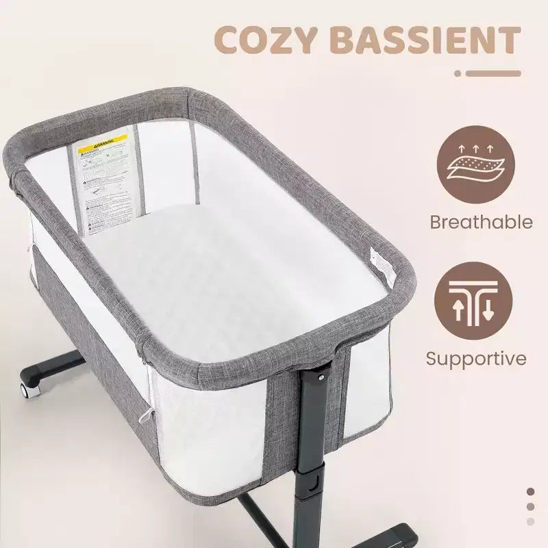 Berceau à roulettes – Beige / Gris / Rose, cododo, pour 1 bébé