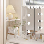 Coiffeuse LED de luxe avec 9 tiroirs, station de maquillage élégante