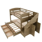 Lit superposé Whisen Twin XL avec lit gigogne, lit superposé avec rangement, lit superposé en bois massif, escalier de rangement, armoire, 3 tiroirs, pour enfants