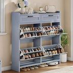 Meuble à chaussures avec 4 tiroirs basculants et 2 tiroirs supérieurs, meuble à chaussures en bois avec étagère réglable, armoires à chaussures autoportantes