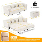 Canapé-lit gigogne 3-en-1 King Size Whisen Velvet et canapé convertible avec pouf mobile, design capitonné