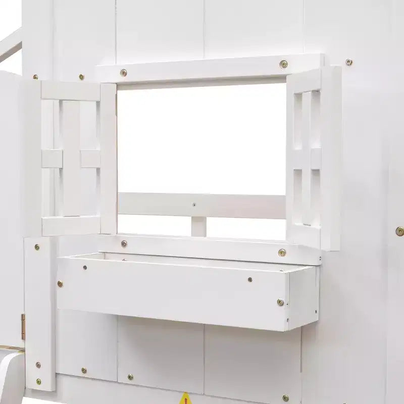 Lit mezzanine cabane de taille double, lit mezzanine cabane en bois avec échelle et barrières de sécurité pour enfants