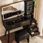 Coiffeuse de maquillage cannelée de 48 pouces avec grand miroir et lumières, coiffeuse de maquillage moderne avec station de charge et tabouret de rangement rembourré pour la maison