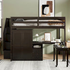 Lit mezzanine double avec escalier, bibliothèque, bureau et armoire – Meuble multifonctionnel et peu encombrant pour enfants et adolescents – Blanc