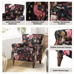 Fauteuil en bois traditionnel Araceli, rembourré à motifs floraux, avec dossier à oreilles et garniture cloutée | ART OF LIVING DESIGNS