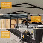 Abri de voiture en métal LinTimes 3,6 x 7,3 m avec toit en acier galvanisé, cadre thermolaqué, abri résistant à l'eau pour véhicules, protection extérieure