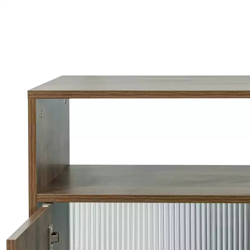 Buffet GDFStudio Hikaru moderne avec portes coulissantes en verre et tiroirs