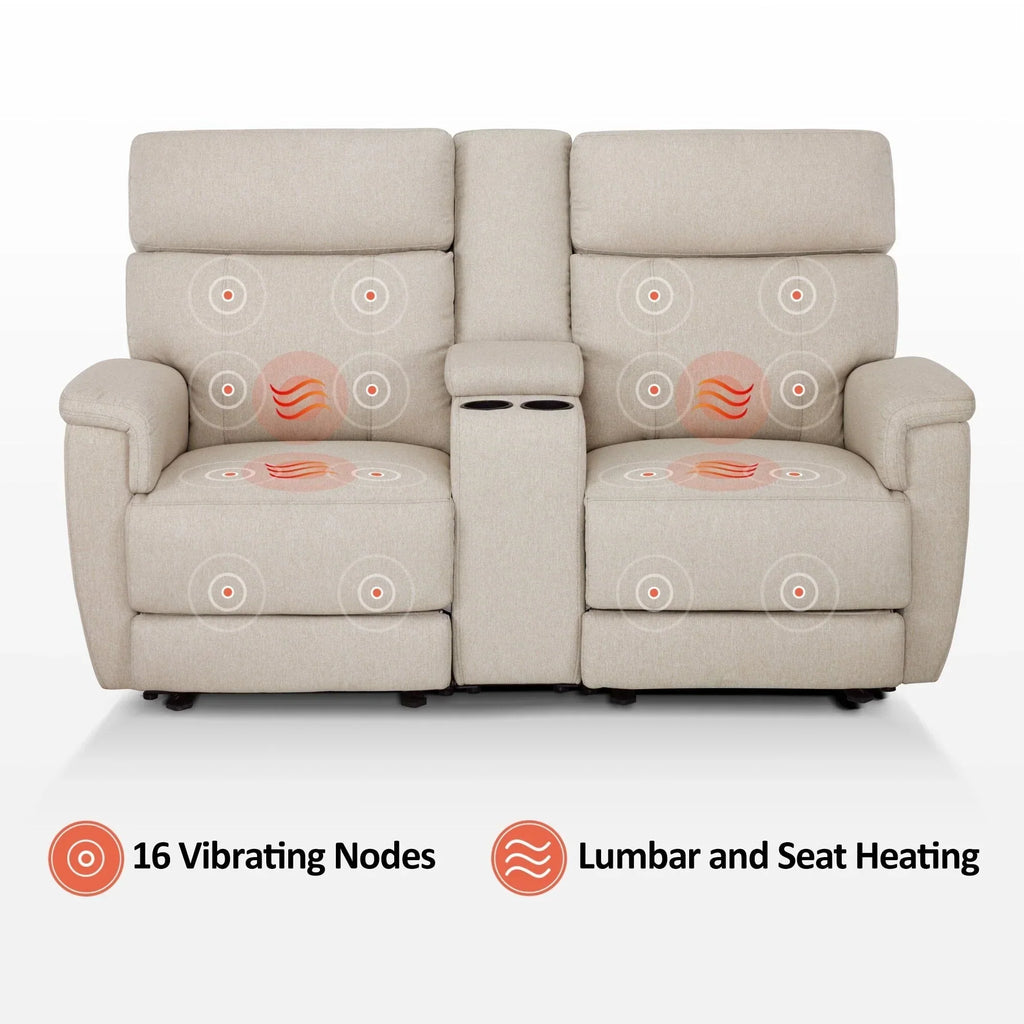 Canapé inclinable électrique MCombo 60,2 po avec massage et double chauffage, appuie-tête réglable, ports USB et Type C, tissu