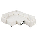 Canapé d'angle en chenille convertible, canapé-lit en forme de L avec pouf de rangement, 3 oreillers et dispositifs de charge