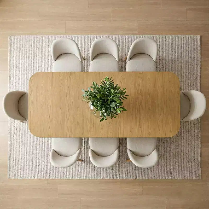 Ensemble de salle à manger 9 pièces pour 8 personnes, table à tréteaux extensible avec chaises rembourrées aux pieds en bois massif-Panipeachy