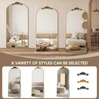 Miroir arqué pleine longueur 65x22, en métal, style baroque vintage, or antique
