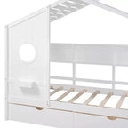 Lit cabane en bois double/complet avec 2 tiroirs, lit pour enfants avec étagère de rangement - ModernLuxe