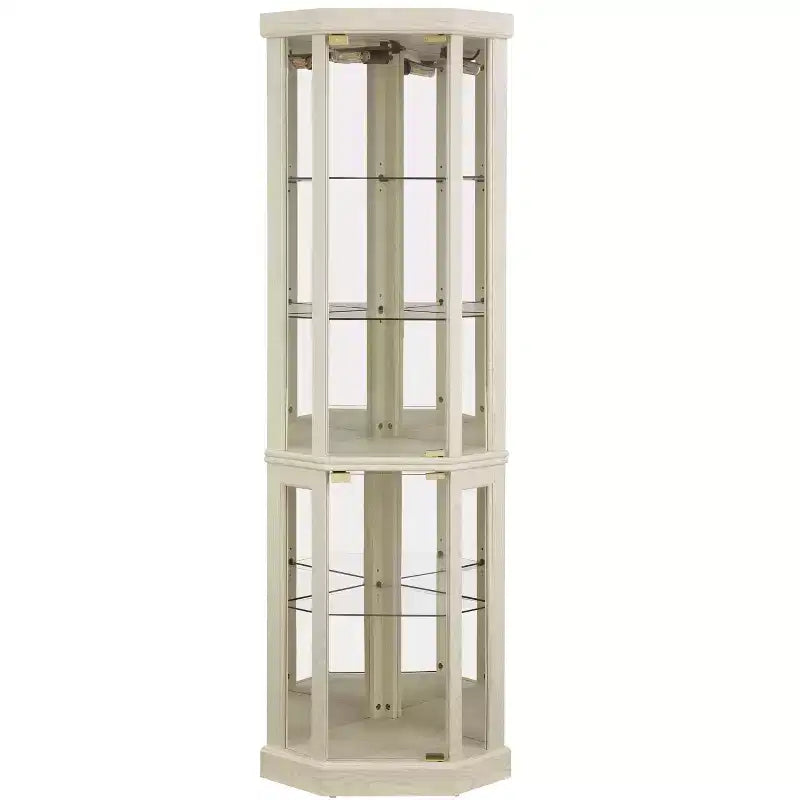 Vitrine d'angle avec portes et étagères en verre, Meuble de présentation d'angle pour salon