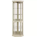 Vitrine d'angle avec portes et étagères en verre, Meuble de présentation d'angle pour salon