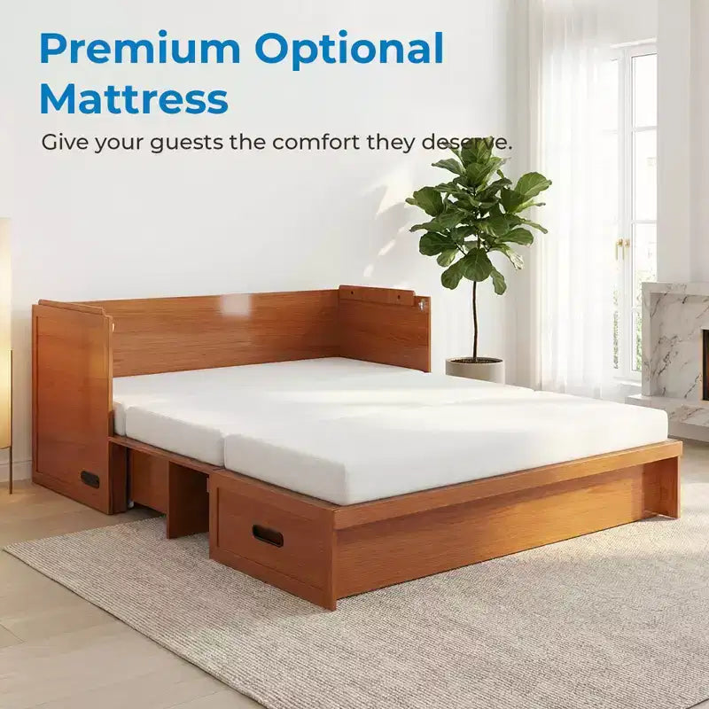 Lit armoire escamotable convertible Mjkone Queen Size avec chargement USB, tiroirs de rangement, matelas non inclus