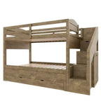 Lit superposé Whisen Twin XL avec lit gigogne, lit superposé avec rangement, lit superposé en bois massif, escalier de rangement, armoire, 3 tiroirs, pour enfants