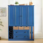 Garde-manger de cuisine autoportant Whisen de 180 cm de haut, grand buffet de salle à manger avec 4 portes pliantes, étagères, porte-bouteilles