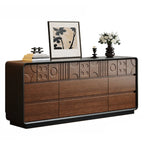 Commode en bois d'inspiration Art déco avec sculptures géométriques