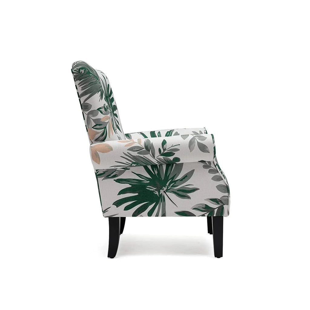 Fauteuil d'appoint moderne Erommy, fauteuil à dossier haut, canapé simple en tissu rembourré avec boutons et pieds en bois pour salon