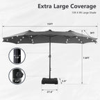 MAISON ARTS Parasol excentré rectangulaire de 4,5 m avec manivelle, parasol de marché double face d'extérieur avec lumières LED solaires et base incluse