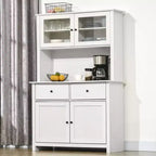 HOMCOM Buffet de cuisine 161 cm avec vaisselier, armoire de rangement avec 4 étagères, tiroirs, portes vitrées, comptoir ouvert pour micro-ondes