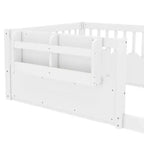 Lit d'enfant Bellemave avec clôture rehaussée et étagère, cadre de lit Montessori double en bois pour filles et garçons