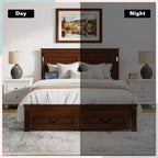 ModernLuxe Lit plateforme Queen/King Size avec tête de lit haute, cadre de lit rustique en bois avec 2 tiroirs, lumières LED et ports USB
