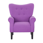Fauteuil d'appoint moderne Erommy, fauteuil à dossier haut, canapé simple en tissu rembourré avec boutons et pieds en bois pour salon