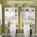 Meuble de rangement pour toilettes – Organisateur de salle de bain de style ferme de 171 cm de haut avec étagère réglable et porte en verre pour salle de bain, buanderie