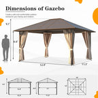 Tonnelle EROMMY à toit rigide, pergola extérieure avec double toit, moustiquaire et rideaux, auvent robuste pour patio, jardin, fête au bord de la piscine