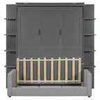 Lit escamotable mural Whisen Modern Design Queen size en bois avec canapé et étagères
