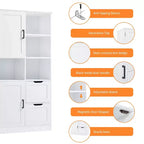 Meuble de rangement de salle de bain de 157 cm de haut, armoire de rangement au sol autoportante avec tiroir et étagère réglable, armoire de rangement pour garde-manger pour salle de bain, salon