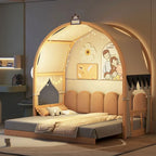 Lit cabane Montessori en bois massif avec plateforme, toit voûté et lit gigogne pour filles et garçons