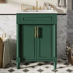 Meuble-lavabo de 24 po avec évier en céramique, armoire Shaker, 2 portes à fermeture amortie, cadre en bois massif pour petite salle de bain ou salle d'eau