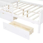 Cadre de lit maison pleine grandeur avec tiroirs, lit plate-forme maison avec lumières LED, étagères de rangement et tiroirs, lit de repos en bois avec toit et garde-corps