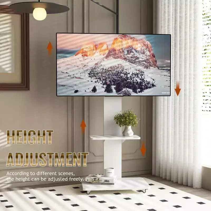 Meuble TV pour téléviseurs de 32 à 75 pouces, Chariot TV mobile à hauteur réglable avec tiroir et roulettes pour salon, chambre, bureaux -ModernLuxe