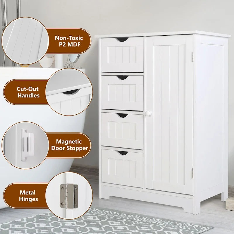 Meuble de Rangement Salle de Bain VEIKOUS sur Pied avec 4 Tiroirs